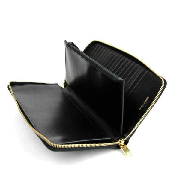 Saint Laurent YSL Men's Black/Brown Leather Zip Around Wallet - Picture 8 of 10